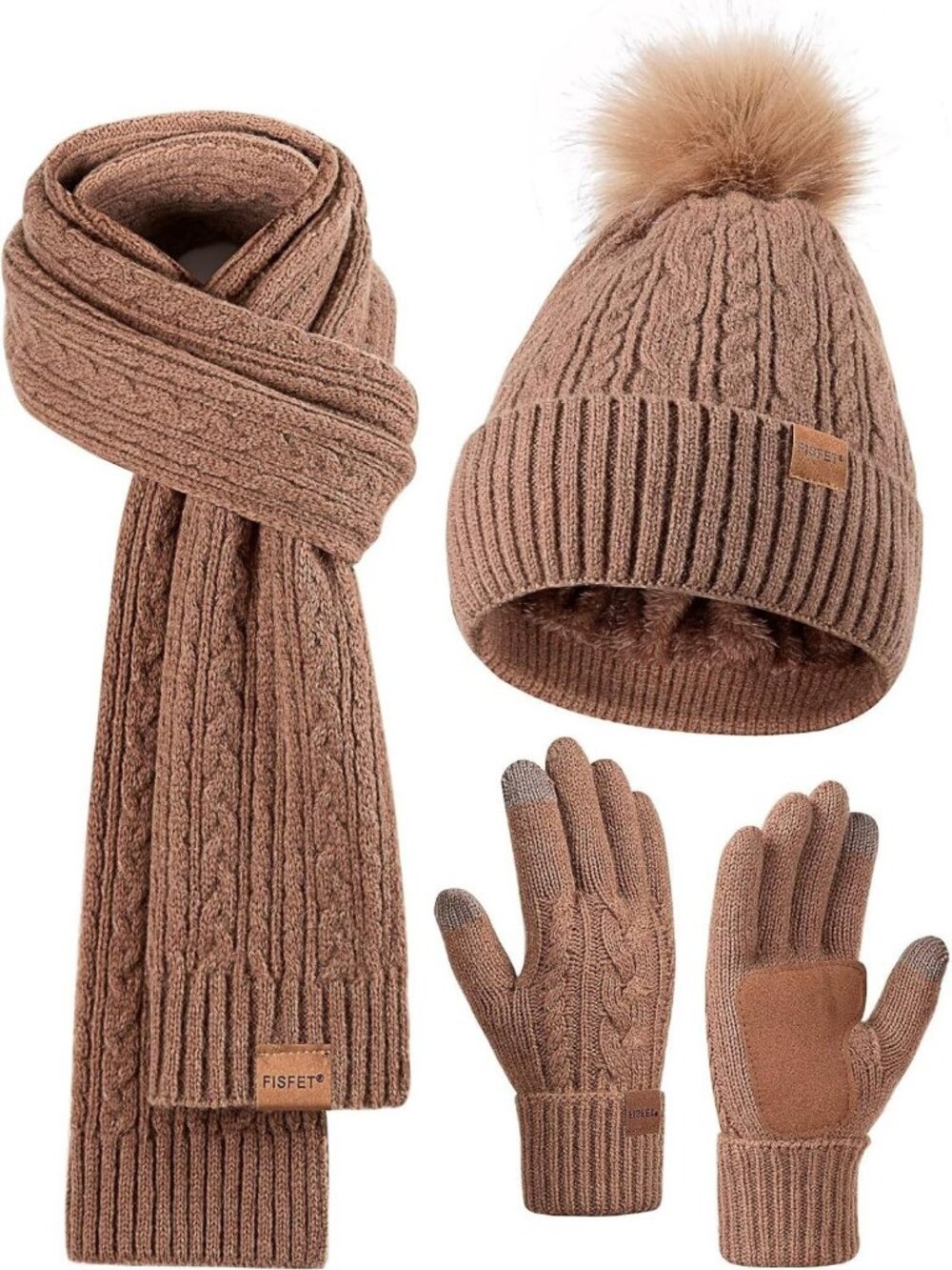 Cozy Winter Beanie, Scarf & Gloves Set for Women - Fleece Lined, Touchscreen